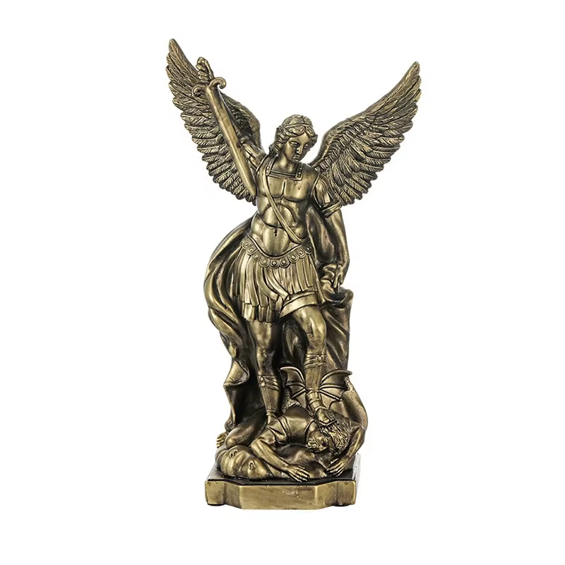 Statue de Saint-Michael pour la Protection de la maison, Sculpture de Saint catholique, idée cadeau chrétienne, décor en résine, figurine d'autel d'église, décoration de maison