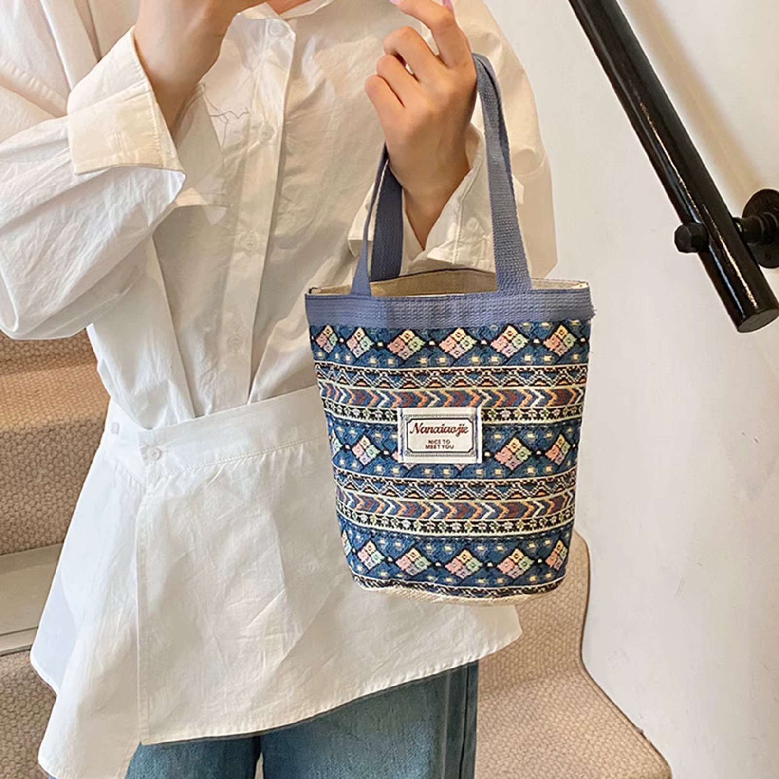 Sac fourre-tout tissé à la main avec doublure, grande capacité, style panier portable, pour le travail, l'école, les pique-niques, pour femmes