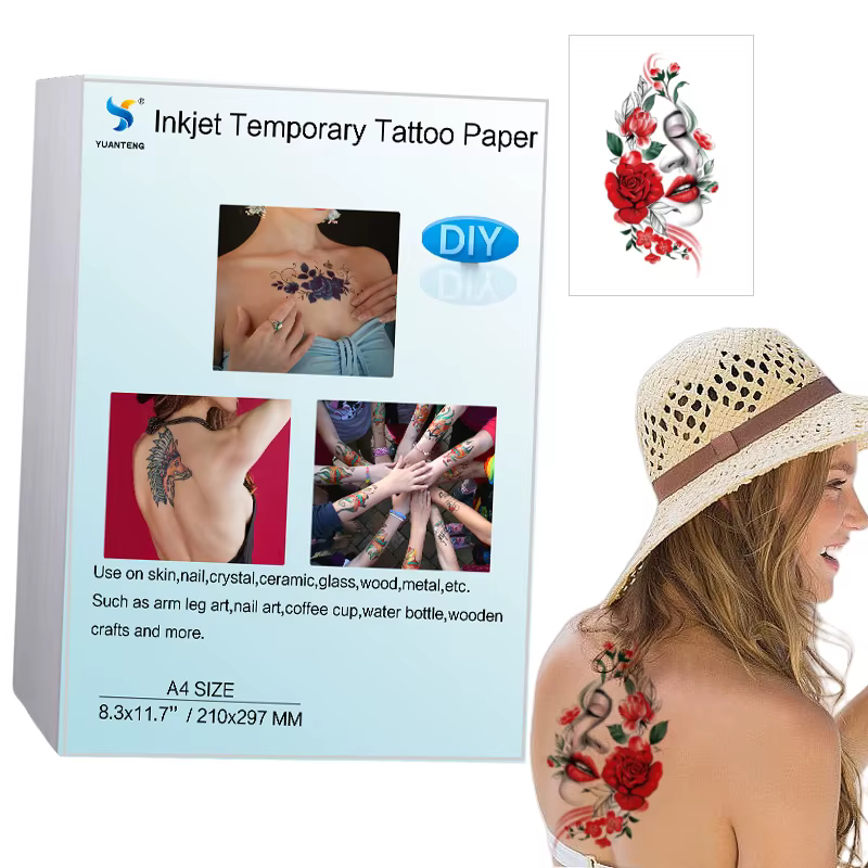 Papier de transfert pour tatouages A4, feuille de tatouage temporaire imperméable DIY pour imprimantes jet d'encre et laser, autocollants pour hommes et enfants