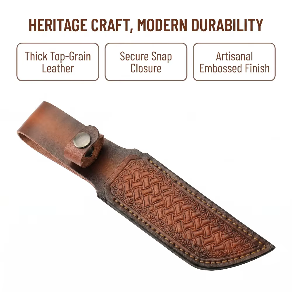 Étui à couteau en cuir fait main, motif sculpté rétro, pour port à la ceinture, idéal pour couteaux fixes de camping et de survie en jungle