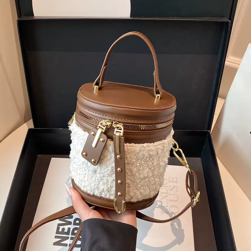 Nouveau Mini petit sac femmes concepteur agneau laine sac à main marque de luxe épaule fourre-tout dame mode seau sac à bandoulière fermeture éclair sac à main