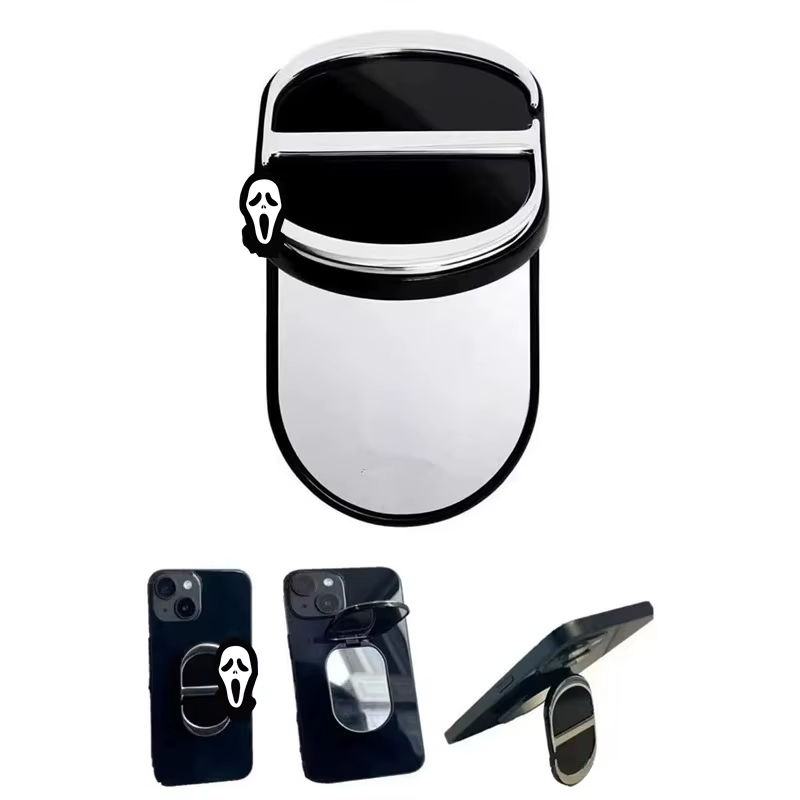 Miroir de maquillage avec support pour téléphone portable, miroir double face avec boîte