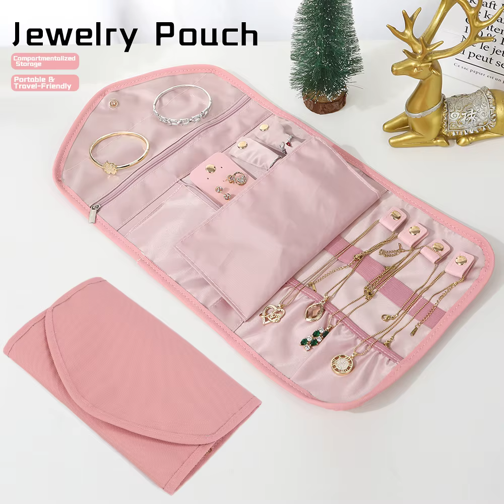 Étui à bijoux portable, sac de rangement de voyage avec hauteur réglable, sac à accessoires haut de gamme et exquis pour colliers, boucles d'oreilles et plus.