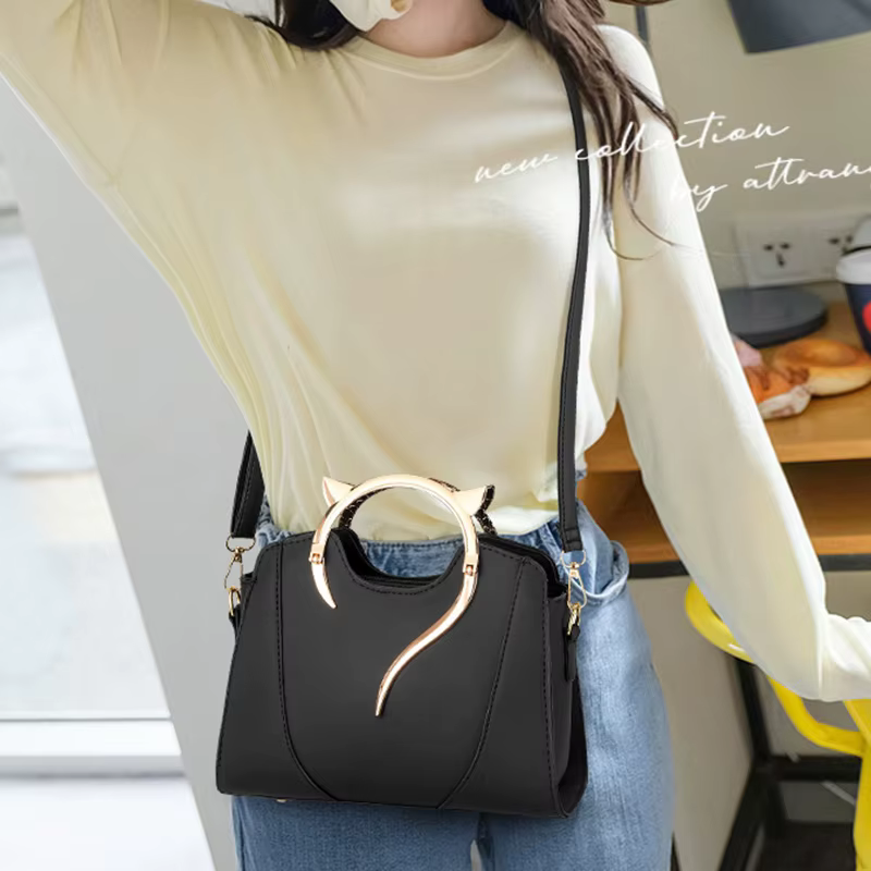 Sac à main à poignée en forme de chat pour femmes, tendance et à la mode, couleur unie, sac à bandoulière Simple et décontracté
