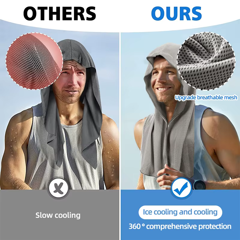 Serviette à capuche rafraîchissante - Serviette à capuche, technologie de refroidissement par évaporation, refroidit instantanément lorsqu'il est humide, idéale pour le sport, le fitness, la salle de