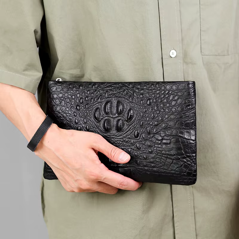 Pochette à main pour hommes avec alligator - cuir gaufré, élégante et pratique pour un usage quotidien Grand portefeuille
