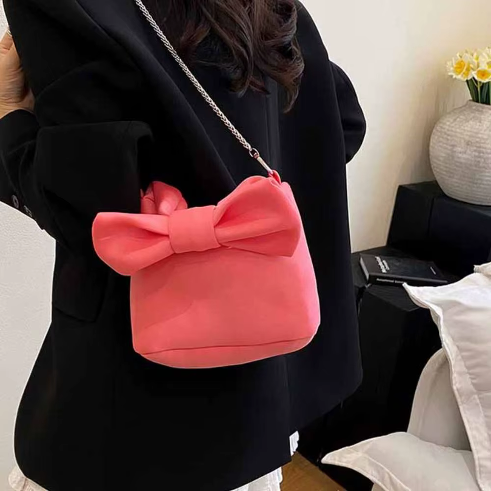 Sac à main tendance et créatif pour femme avec nœud, grande capacité, couleur unie rose, sac à poignet noir et rouge, sac à bandoulière élégant pour l'extérieur