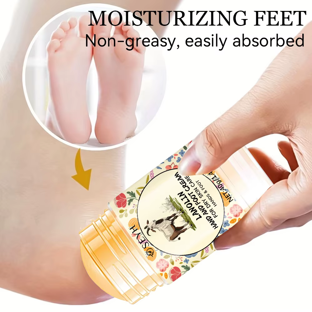 SEYH 40g Lotion pour mains et pieds secs et craquelés riche en laine graisse acide hyaluronique vitamine E hydrate la peau longue durée Portable
