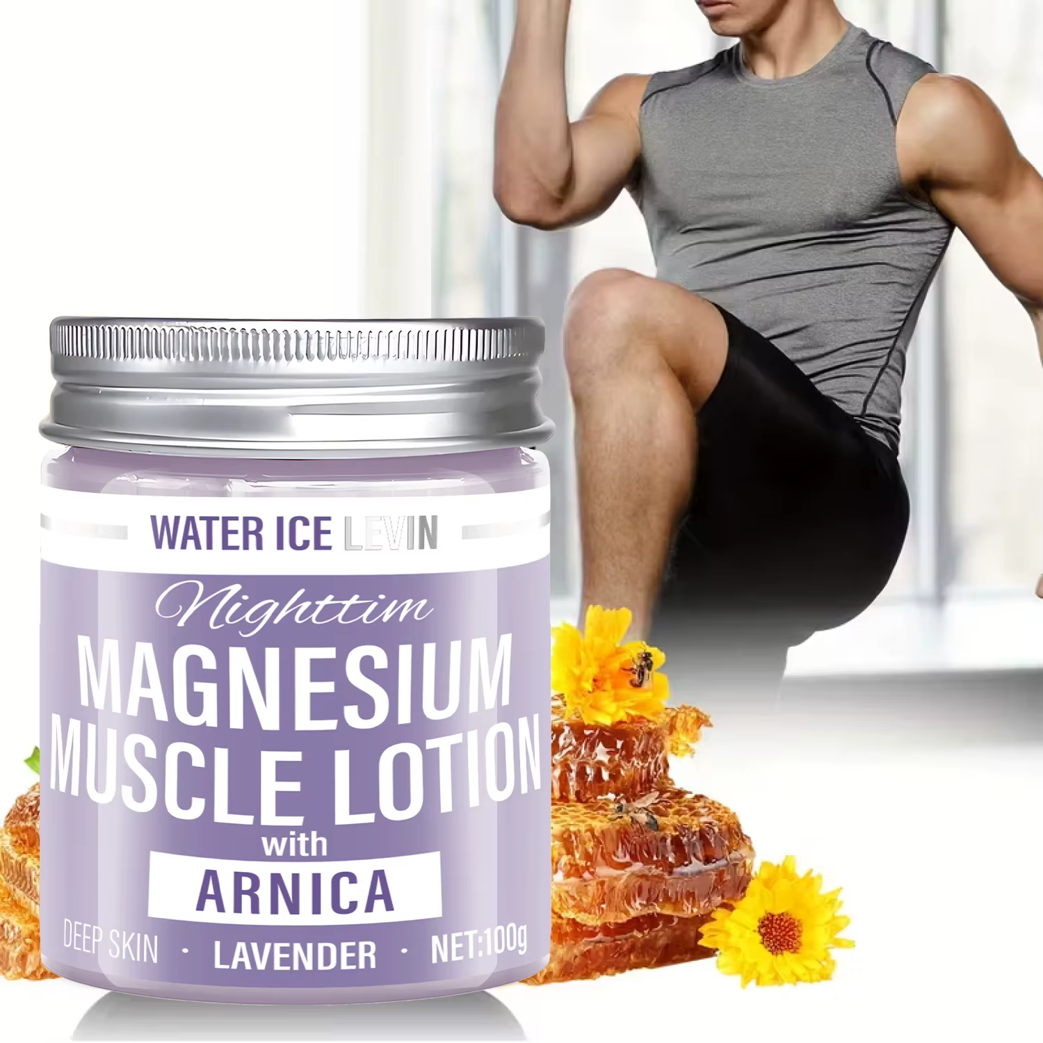 Lotion musculaire au magnésium avec acide hyaluronique et lavande pour une hydratation profonde et un soulagement