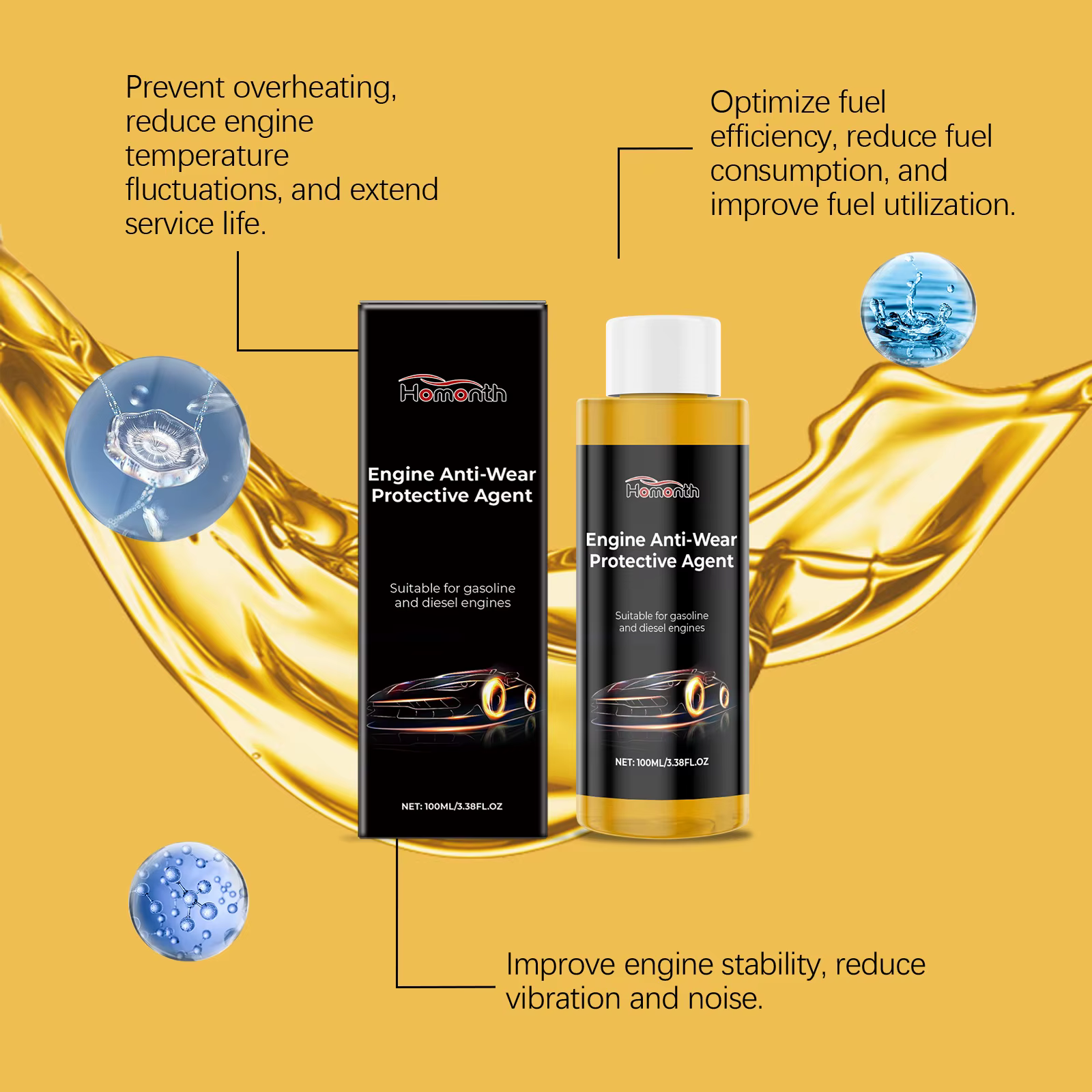 L'additif de Protection Anti-usure du moteur réduit la réduction du bruit de la friction, l'agent brûlant d'huile fort améliore l'efficacité du moteur