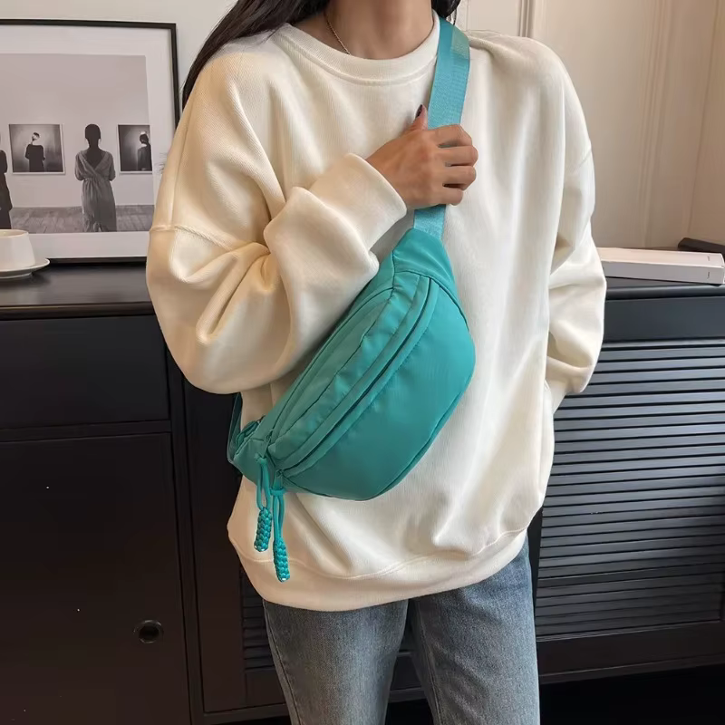 Sac de poitrine demi-lune en toile pour femme, sac banane décontracté à bandoulière
