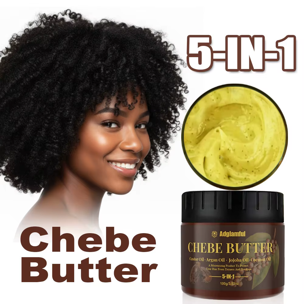Huile de Ricin 5-en-1 et Beurre de Chebe – Soin Professionnel pour Cheveux Forts et Anti-Casse – Hydratation Profonde