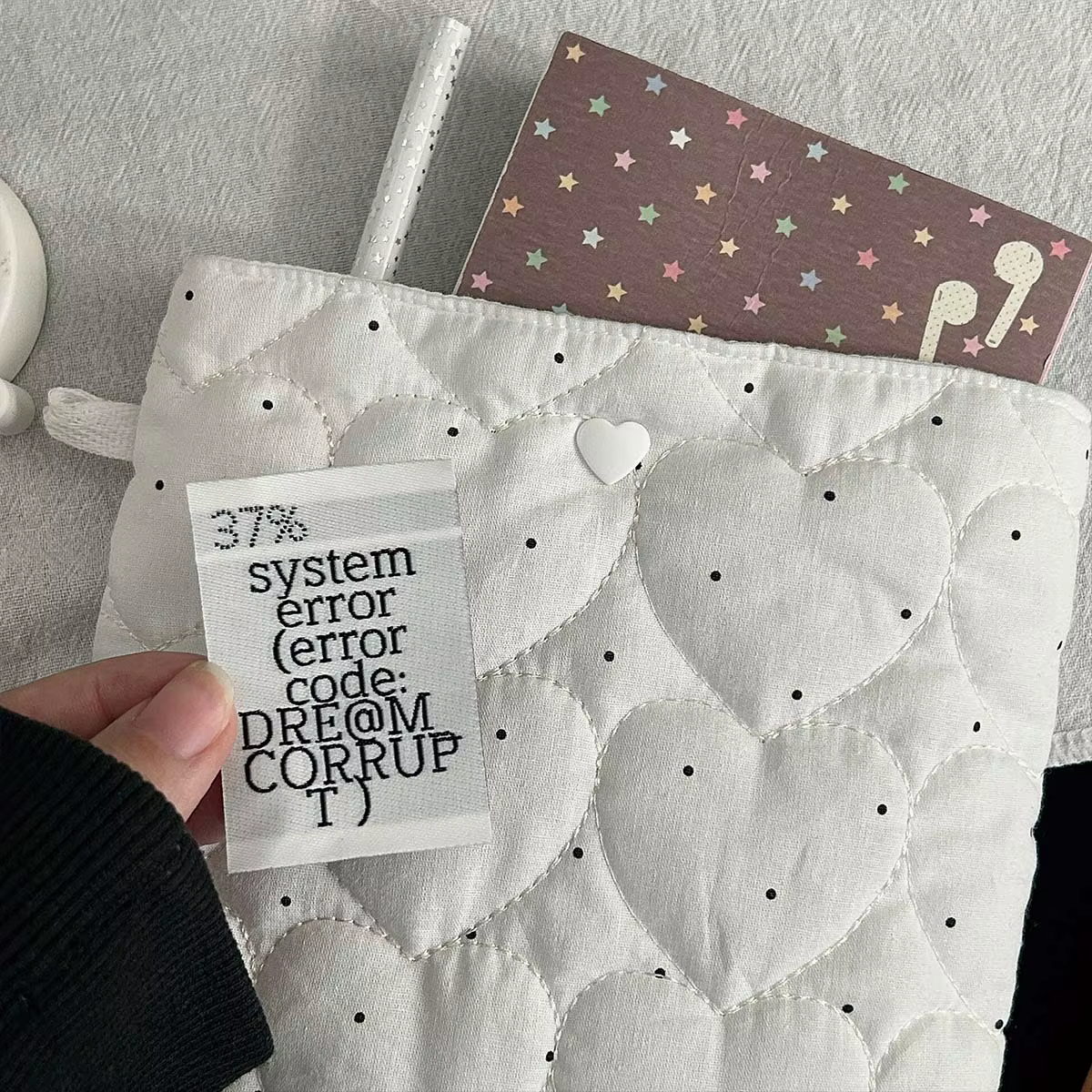 Pochette de rangement faite à la main style WAKAWAKA, sac en tissu à pois avec motif cœur pour carnet de notes, organisateur de matériel de bricolage