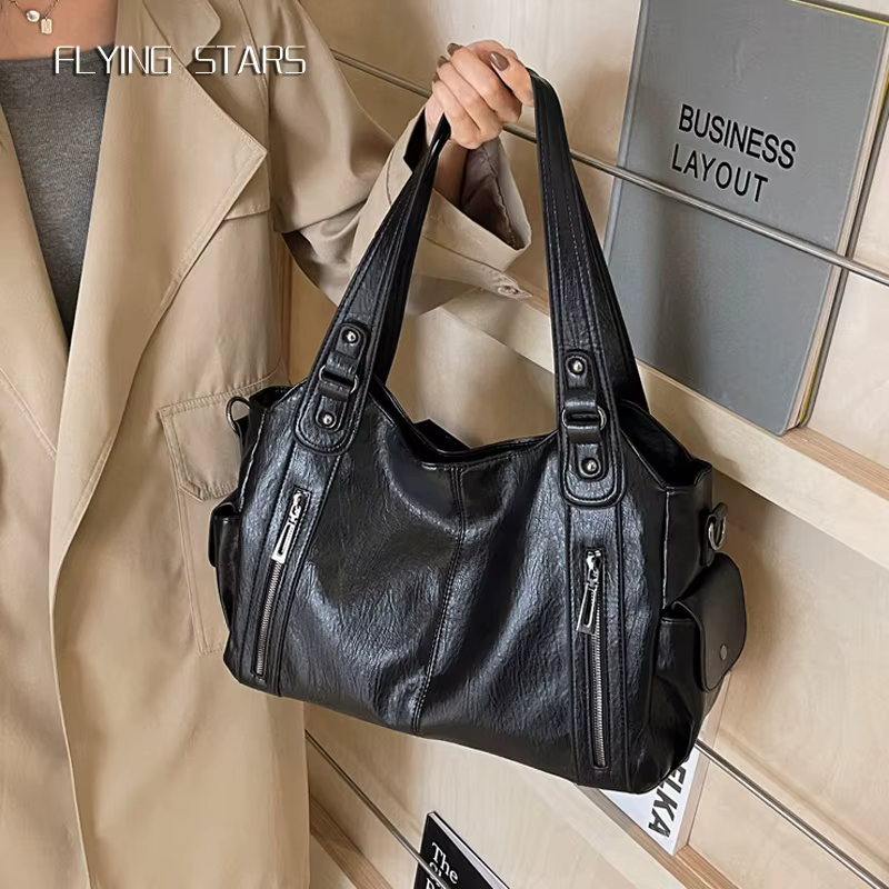 Sac à main de luxe pour femmes, sac à bandoulière rétro européen et américain, Texture de couleur unie, grande capacité, sac de voyage d'affaires et de transport