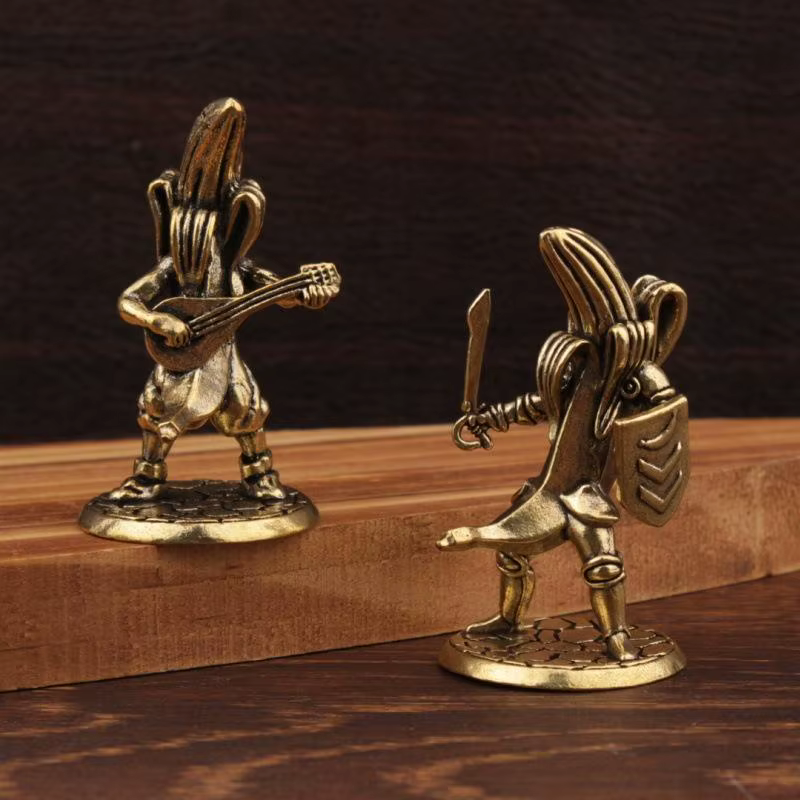 Figurine de joueur de guitare banane en laiton, Vintage, faite à la main, banane de samouraï pour hommes, décor de collection pour la maison et le bureau
