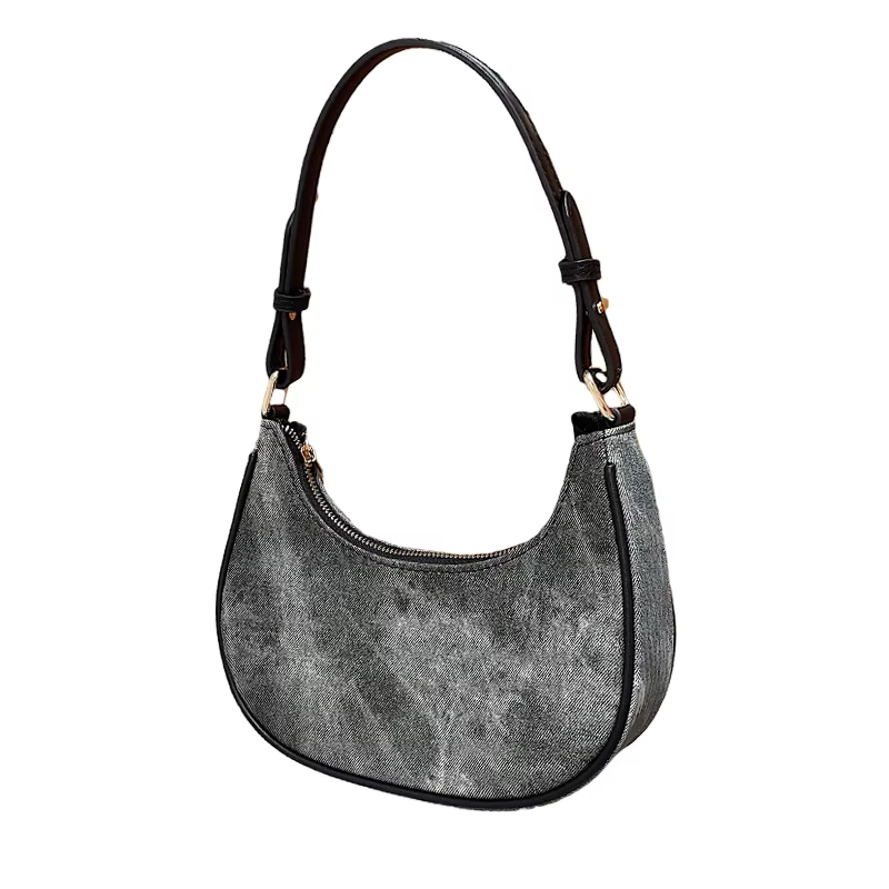 Sac à main en cuir PU gris pour femme, sacs sous les bras demi-lune décontractés, sac hobos initié, sac à bandoulière tout match, sac à main pour femme