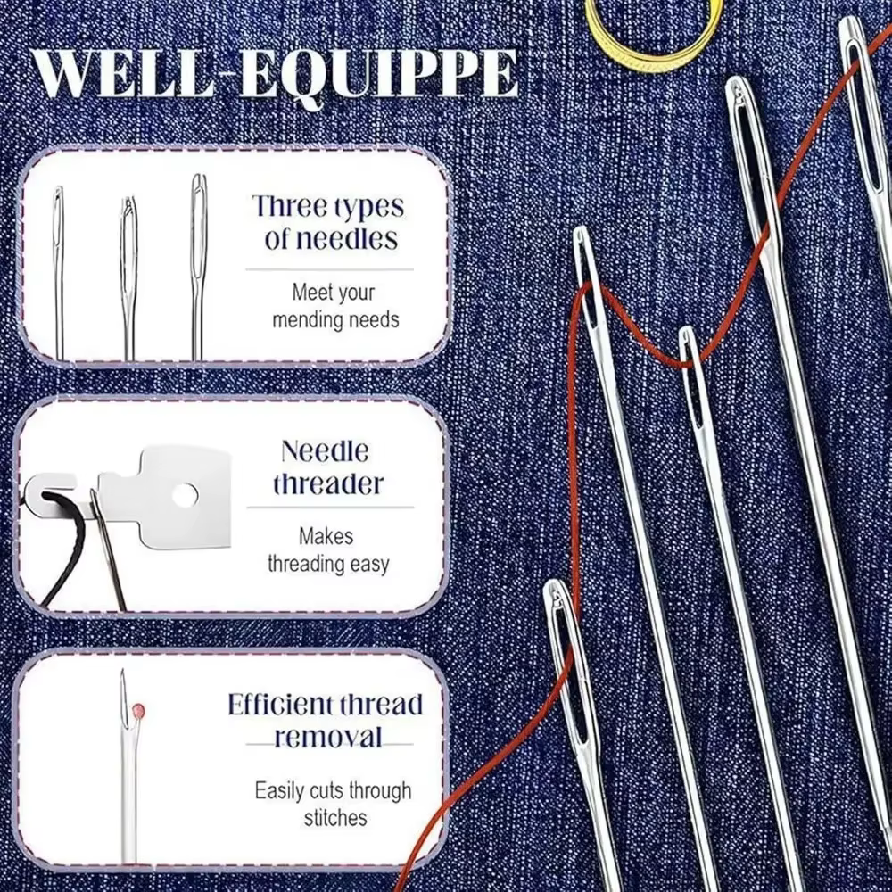 Kit de couture à la main, ensemble d'aiguilles et de fils avec découseur, enfile-aiguille, dégrossisseur pour la couture DIY, la réparation de vêtements, outils de couture pour débutants