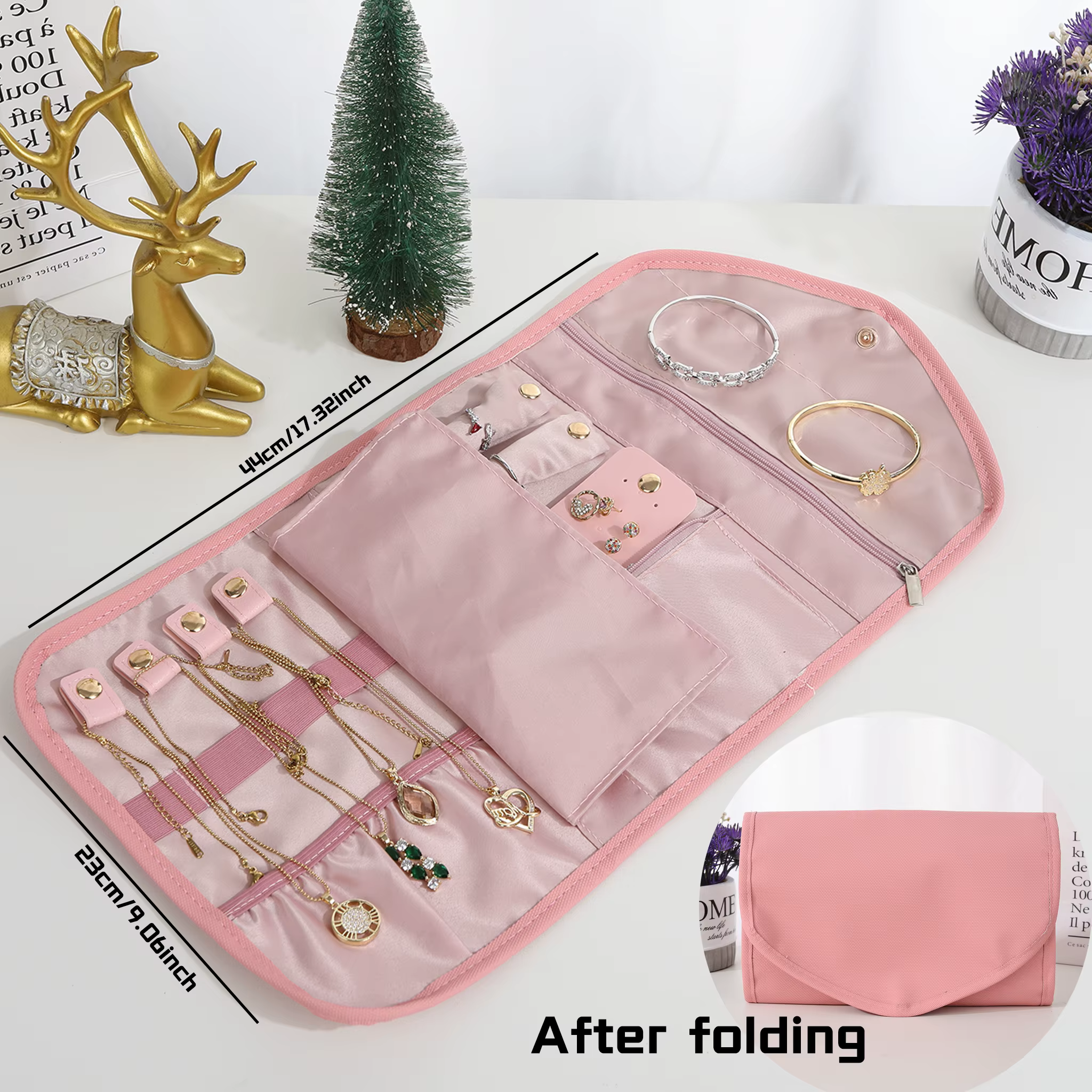 Étui à bijoux portable, sac de rangement de voyage avec hauteur réglable, sac à accessoires haut de gamme et exquis pour colliers, boucles d'oreilles et plus.