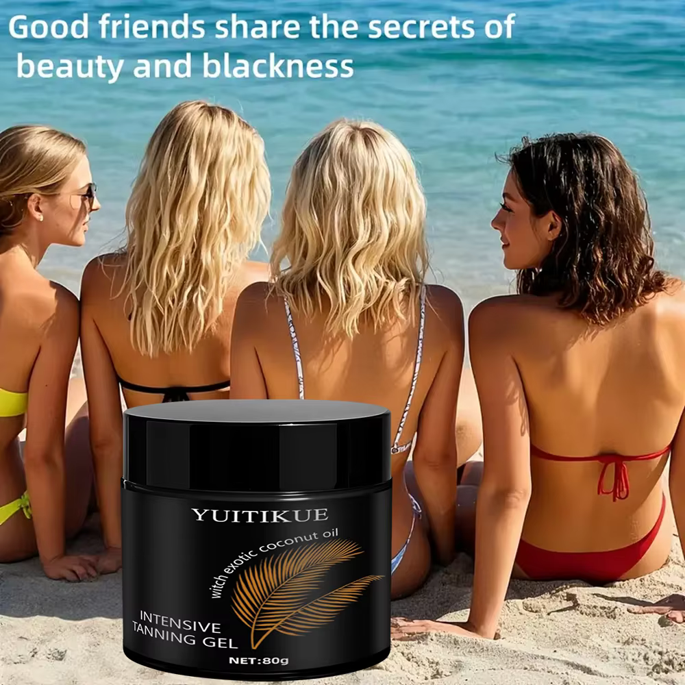  YUITIKUE Gel Bronzant Intensif 80g avec Huile de Noix de Coco - Brillant Naturel Rapide
