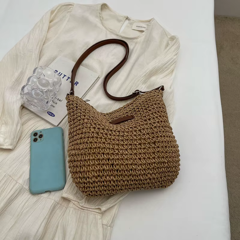 Sac tissé en paille, épaule simple, tissage à la mode pour femmes, style ins, plage de bord de mer, sac à bandoulière pour femmes