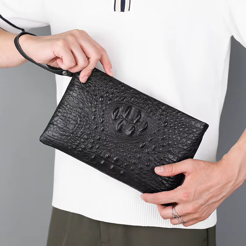 Pochette à main pour hommes avec alligator - cuir gaufré, élégante et pratique pour un usage quotidien Grand portefeuille