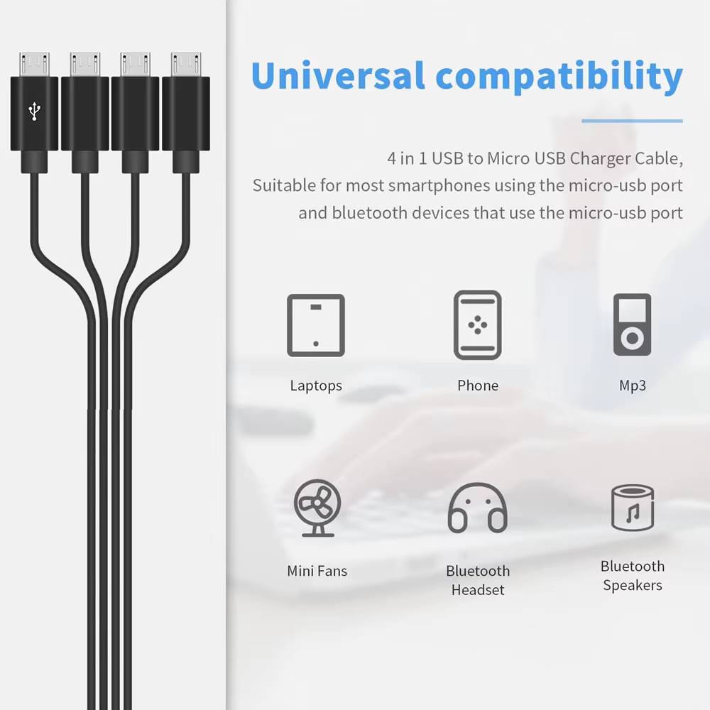 Câble de charge micro USB, 4 ports, répartiteur, prise en charge du diviseur de données
