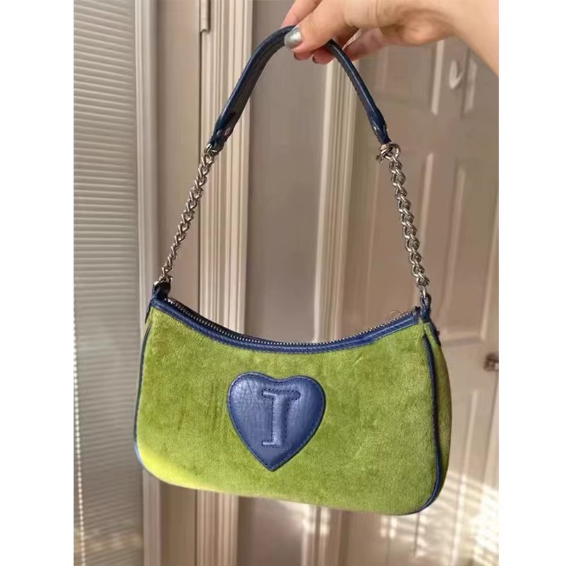 Sac vintage à porter sous le bras, unique, vert, brodé, sac à bandoulière pour filles et femmes, sac baguette tendance, sac bandoulière