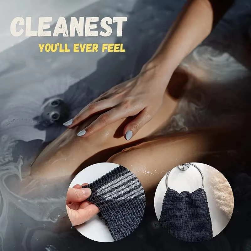 Serviette de bain exfoliante avec poignée ergonomique