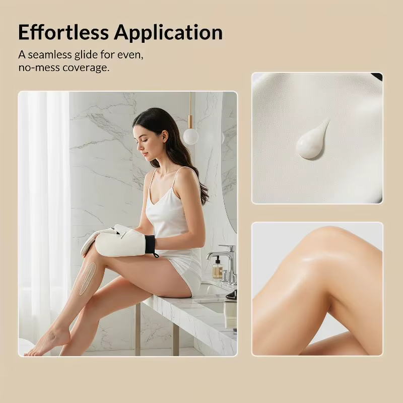 Gant applicateur de lotion auto-bronzante en cuir réutilisable