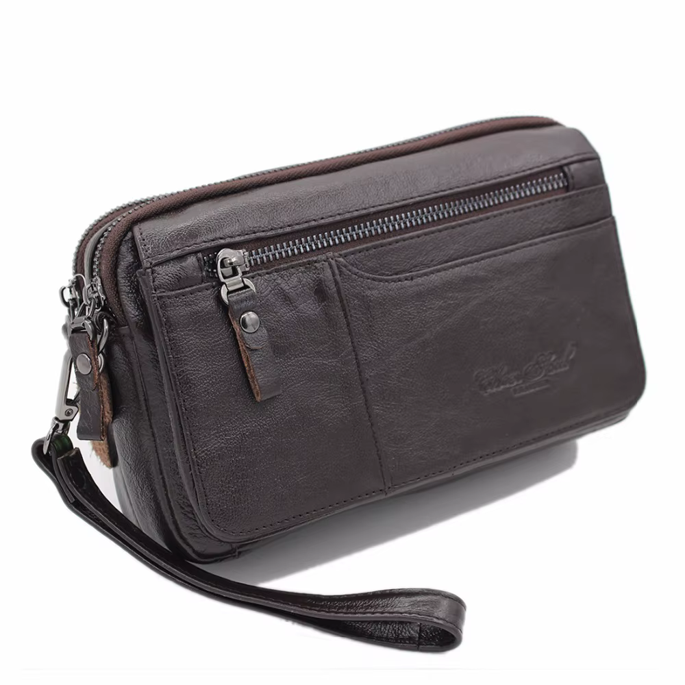 Hommes pochette portefeuille sac Long sac à main en cuir véritable étui à cigarettes porte-carte poche véritable peau de vache mâle argent pratique sacs de poignet