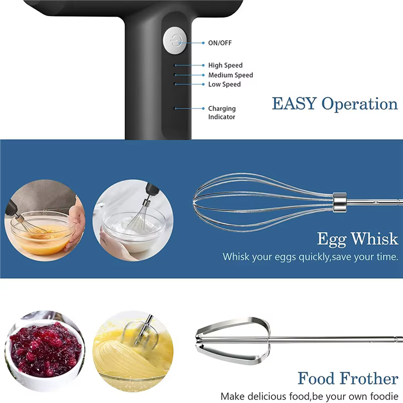 2X mélangeur à main électrique sans fil, mélangeur à main, Rechargeable par USB, mélangeur à main Portable pour la cuisson, pour Sauces, crème, Egg-AT64