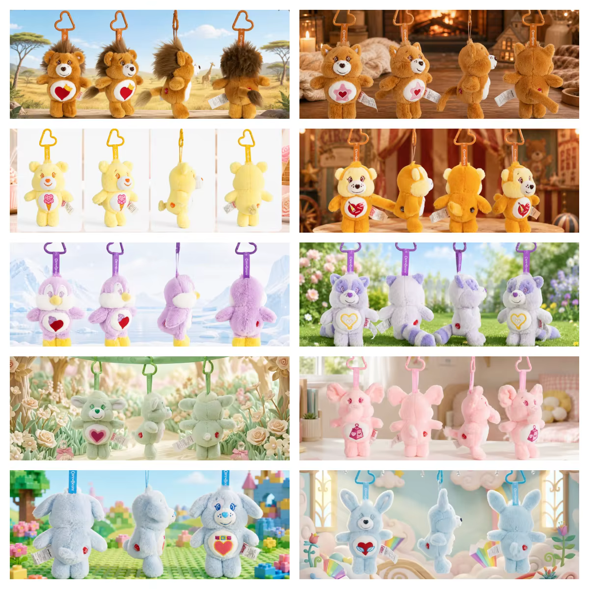 Porte-clés en peluche Care Bears Cousins 15 cm, pendentif animal, jouet en peluche de dessin animé, breloque pour sacs, cadeau, accessoire