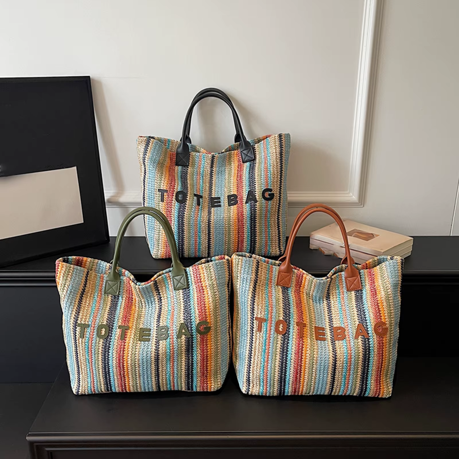 Sac fourre-tout pour femme avec poignée supérieure, sac à main à rayures colorées, sac à bandoulière portable pour les voyages, le shopping, le travail et l'usage quotidien