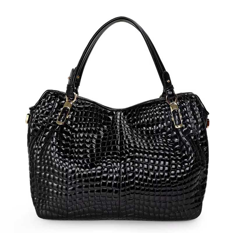 Grand sac à main en cuir noir pour femmes. Ce sac à bandoulière de luxe, adapté à l'hiver, est fabriqué en cuir de haute qualité.