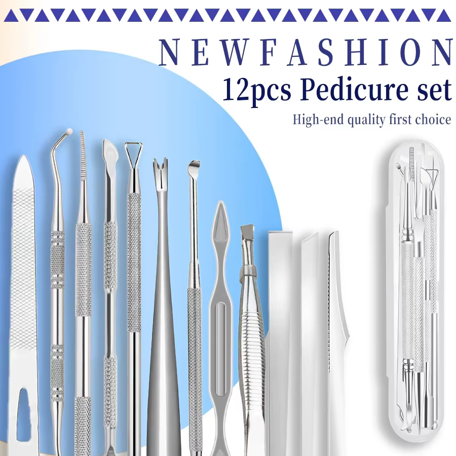 Kit de pédicure 12 pièces - Produits de soin des pieds - Outils portables pour salon de manucure à domicile -