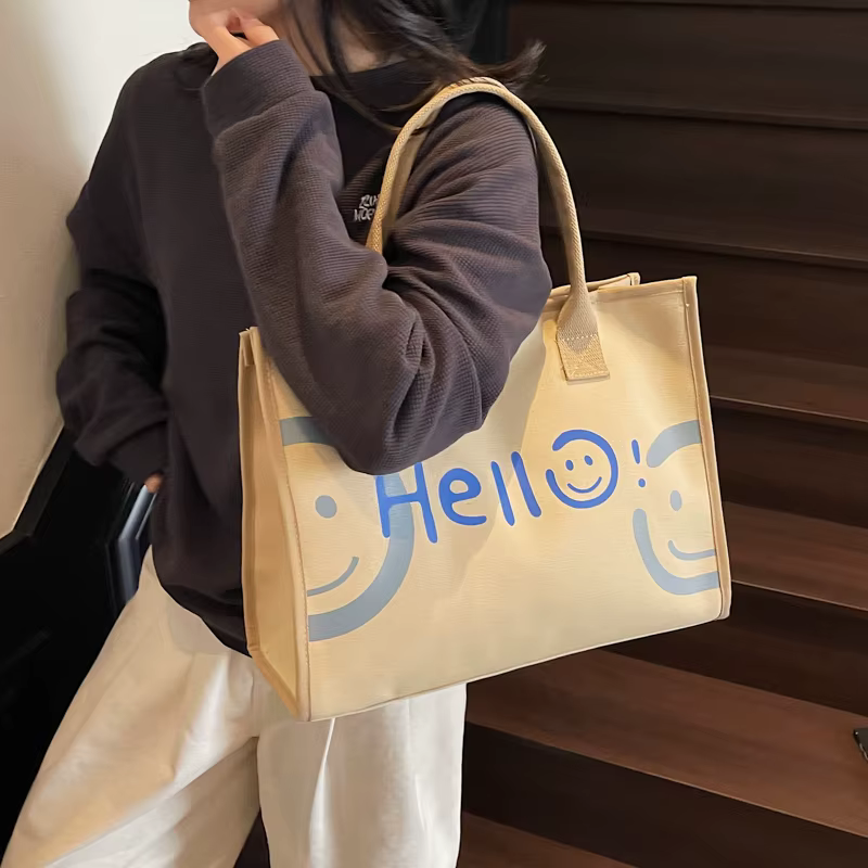 Sac en toile pour femmes, sac de grande capacité, sac à main de dessin animé, polyvalent, décontracté, voyage, fourre-tout à bandoulière Simple, sac de Shopping Simple