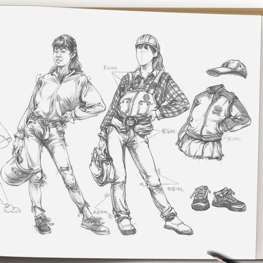 Livre de tutoriel peint à la main, dessiné à la main, personnages de croquis, livre de croquis de traçage, étude, ligne d'apprentissage, livre de pratique de brouillon