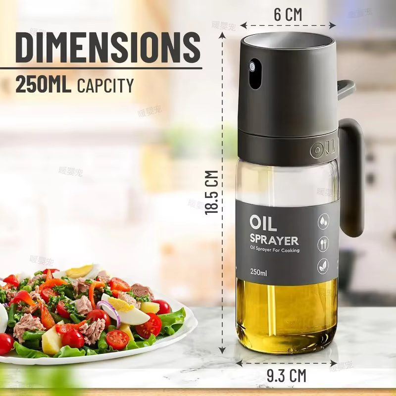 Pulvérisateur d'huile de cuisine 8,5 oz en verre – Distributeur d'huile d'olive pour la cuisson – Accessoire de cuisine