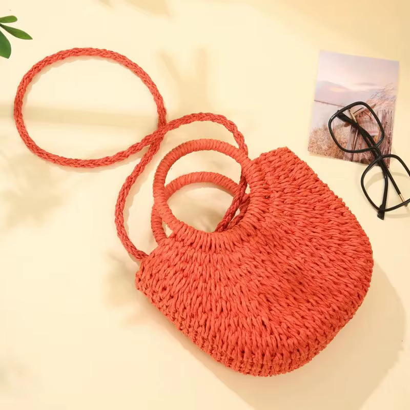 Tissé à la main en paille rotin demi-lune plage sac à main grande capacité femmes été évider Crossbody sac à bandoulière