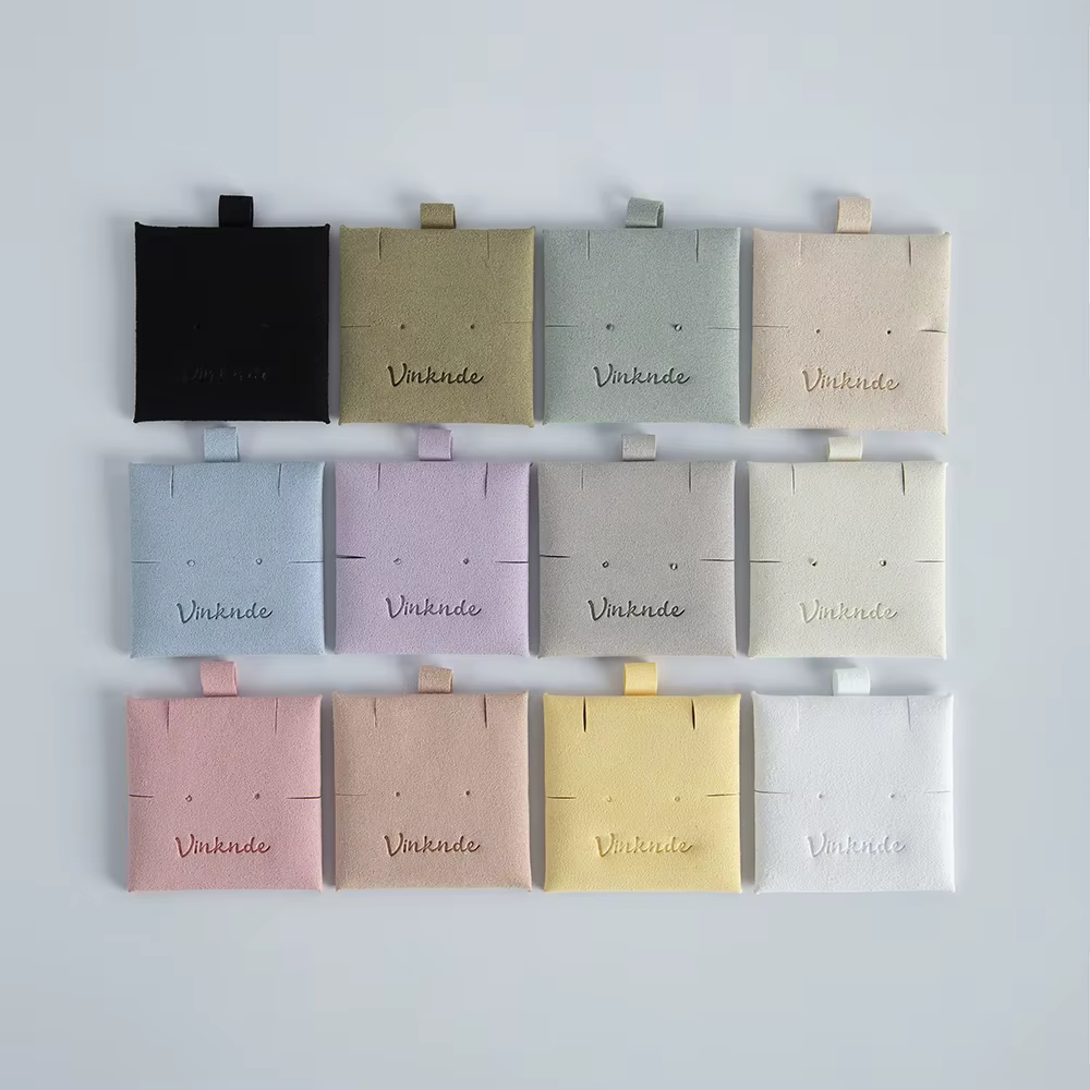 Cartes de présentation personnalisées pour bagues, boucles d'oreilles, épingles à cheveux, colliers, avec support en microfibre et étiquette suspendue, pour emballage de bijoux DIY