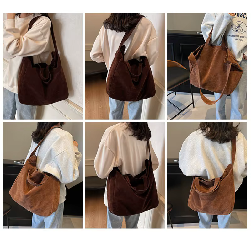 Sacs fourre-tout vintage en daim pour femmes, grand sac à bandoulière initié, sac à livres étudiant coréen, sacs à main, nouvelle mode, 2025