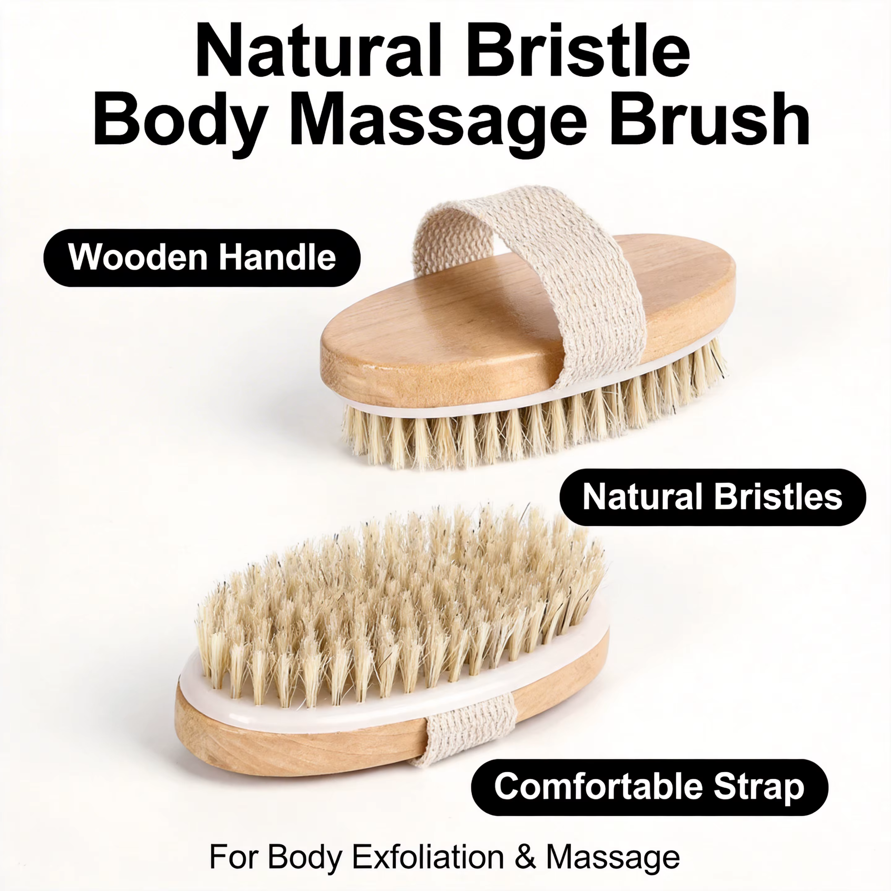 Brosse corporelle à poils naturels pour brossage à sec