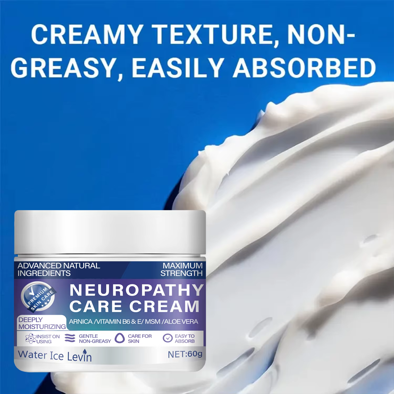 Water Ice Levin Crème de neuropathie à résistance maximale – avec ingrédients naturels (Arnica