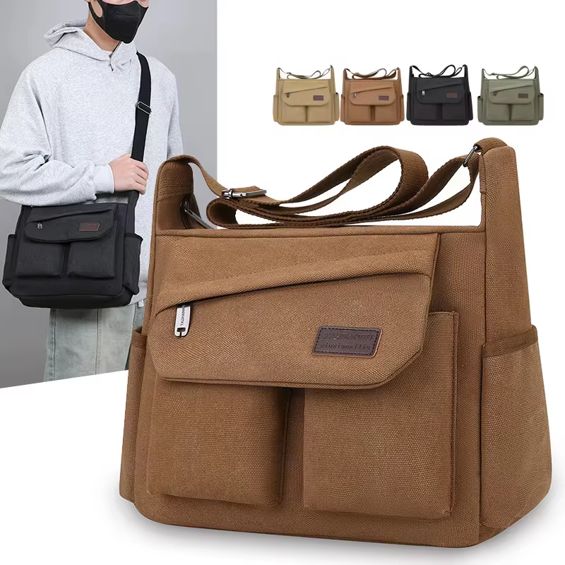 Sac bandoulière pour homme, design multi-poches - Sac à bandoulière grande capacité - Essentiels pour l'extérieur, rangement fonctionnel, pour les trajets en ville