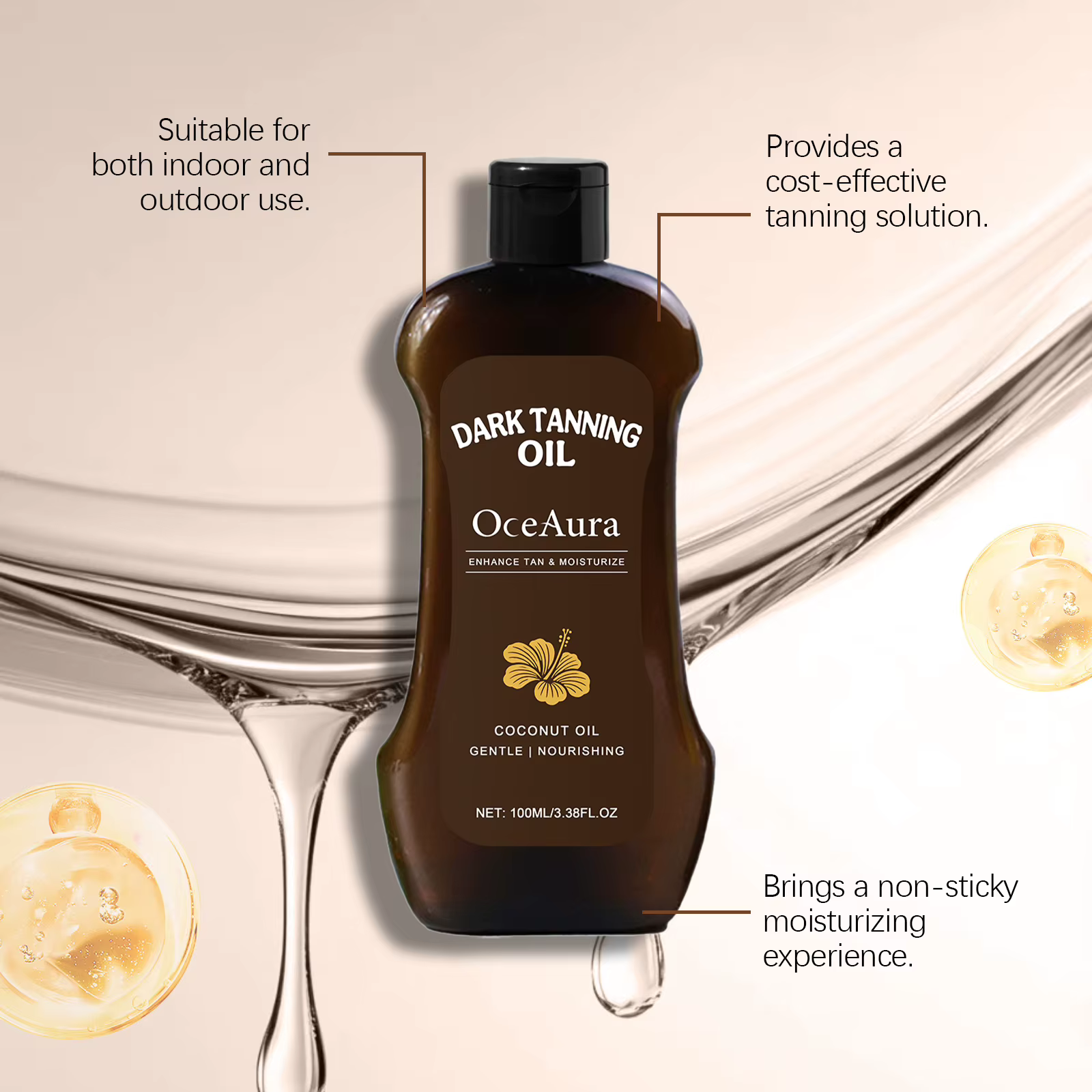 Huile de Bronzage Coco Effet Bronze Intense Naturel Longue Durée Imperméable Hydratante Lissante Pour Plage et Extérieur Auto-Bronzante