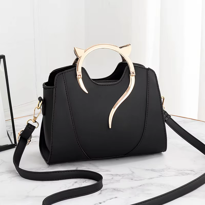 Sac à main à poignée en forme de chat pour femmes, tendance et à la mode, couleur unie, sac à bandoulière Simple et décontracté
