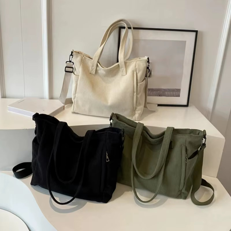 Sac à main en velours rayé à la mode, sac à bandoulière en velours côtelé de Style Simple, couleur unie, grande capacité, fourre-tout pour les déplacements