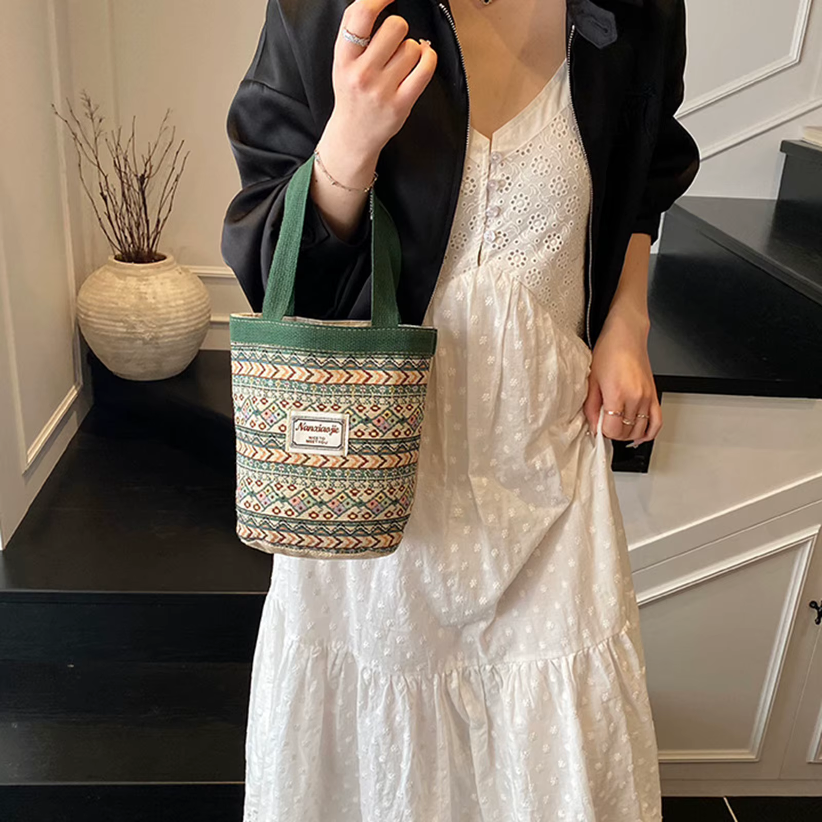Sac fourre-tout tissé à la main avec doublure, grande capacité, style panier portable, pour le travail, l'école, les pique-niques, pour femmes