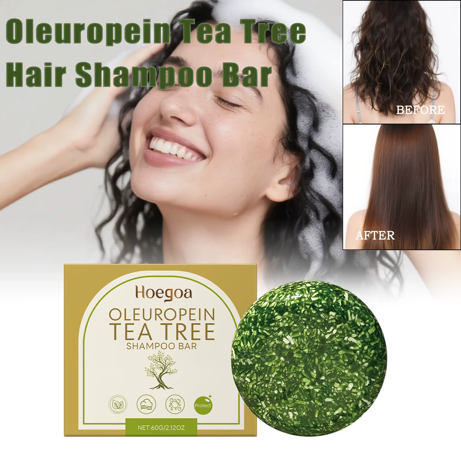 Savon Solide Anti-Pelliculaire Herbal Doux à l'Huile d'Arbre à Thé pour le Contrôle du Sébum et le Nettoyage du Cuir Chevelu, Soin Capillaire Réparateur pour Cheveux Abîmés