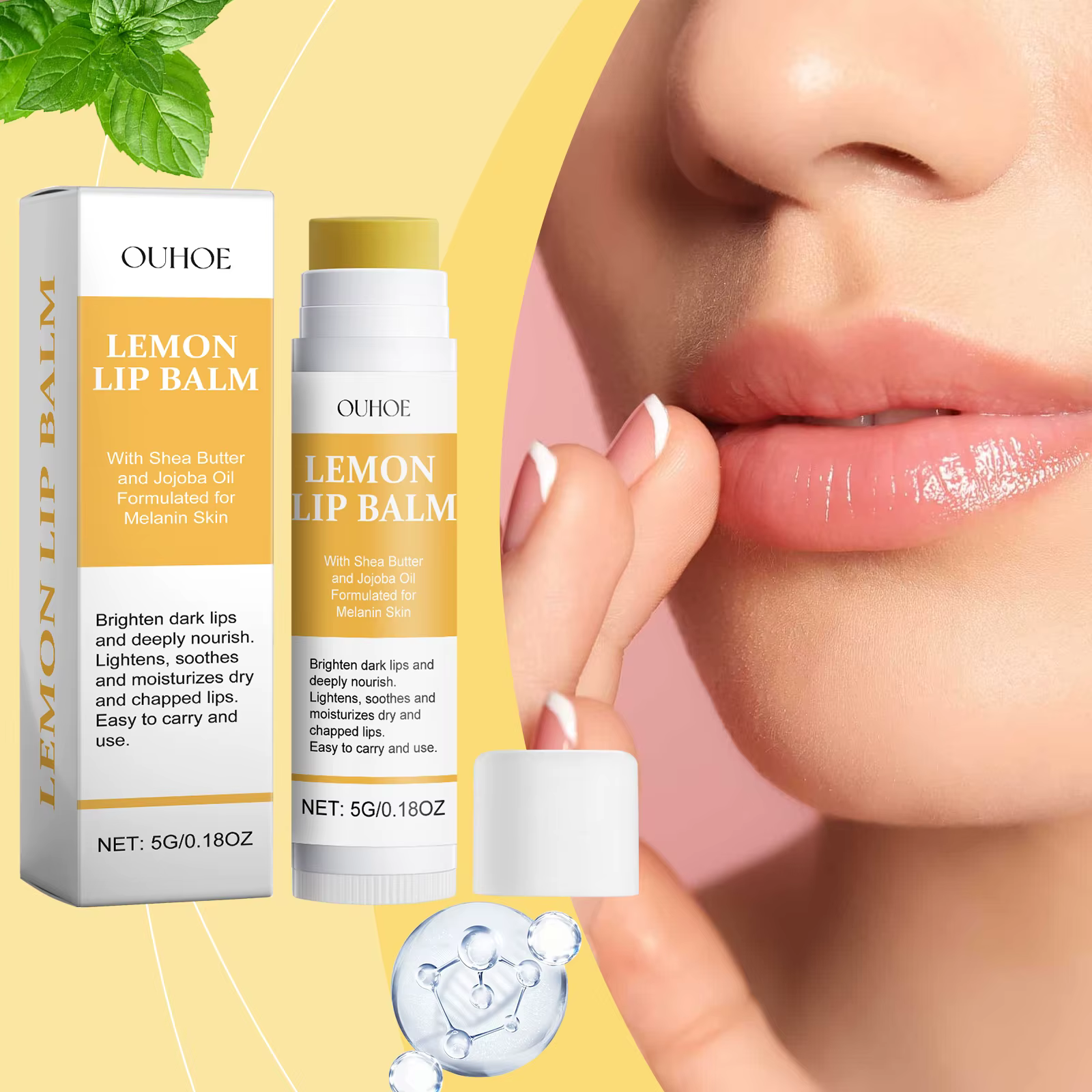 Baume à lèvres citron gingembre curcuma mélanine foncée enlever masque brillant huile exfoliant propre améliorer la